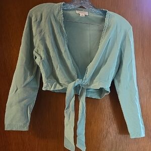 LOFT Mint Green Cropped Tie-Front Cardigan